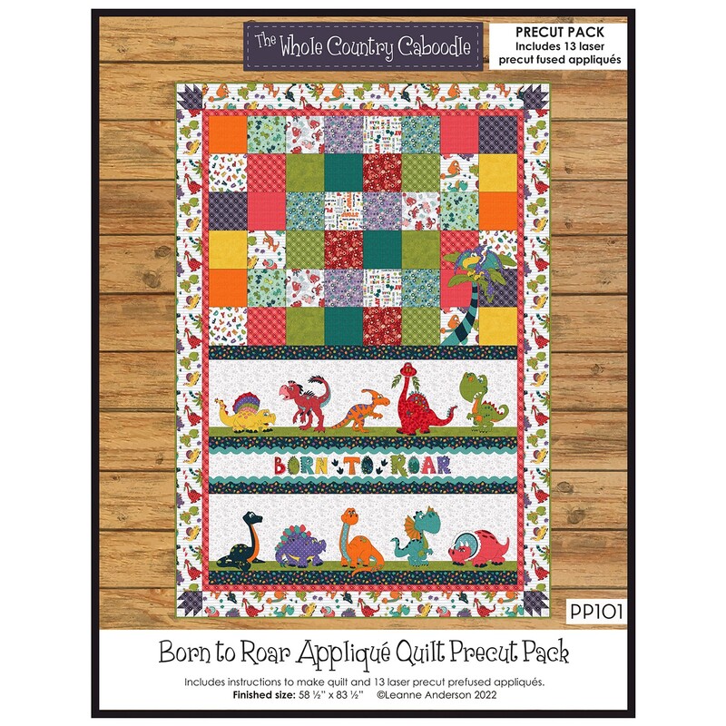 Front side of Born to Roar Applique Quilt Precut Pack