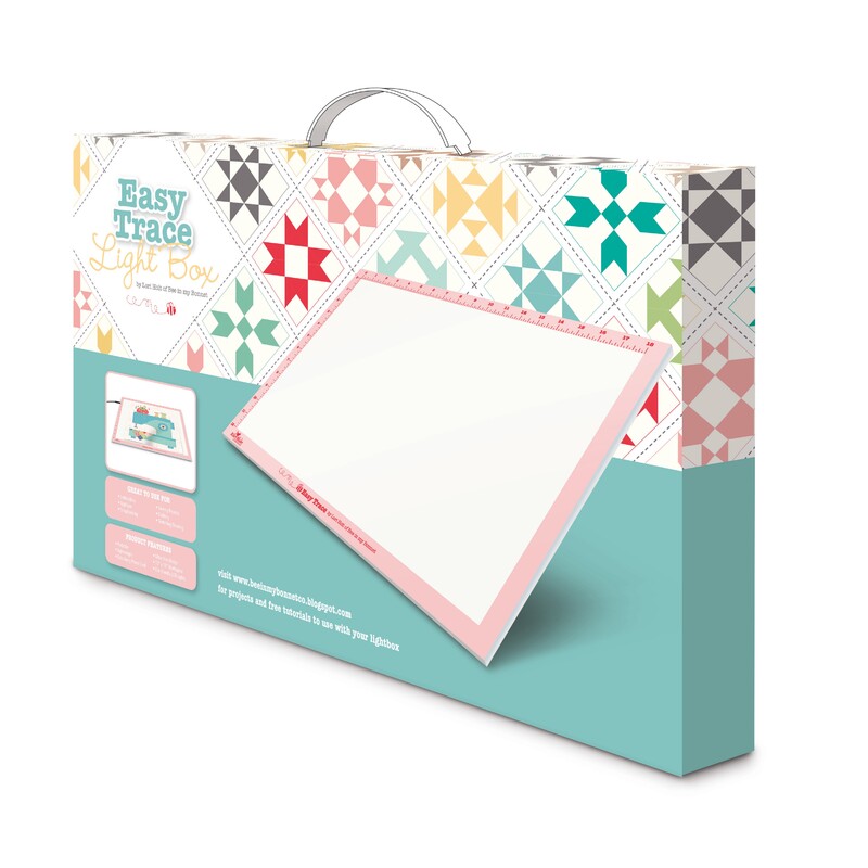 Packaging for the Easy Trace Light Box, featuring a colorful geometric design and carrying handle.