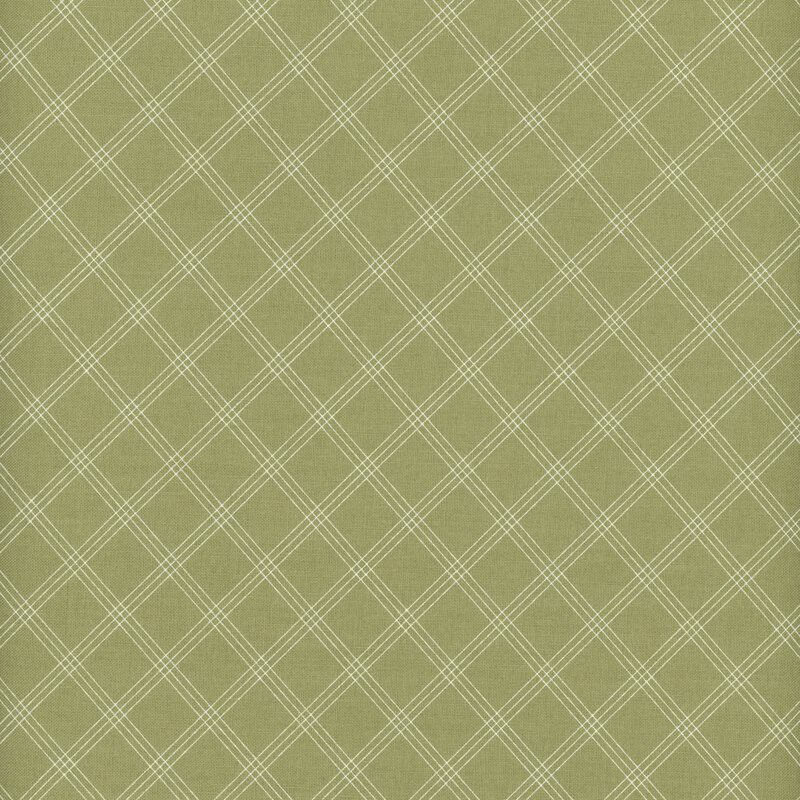 Swatch of green fabric with a simple thin plaid pattern