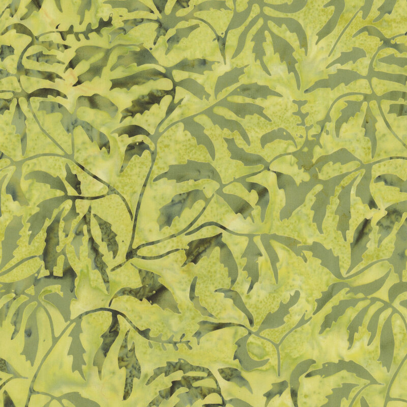 Light green fabric with dark green leaf pattern.