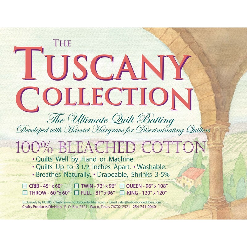 Batting Tuscany Bleached Cotton 120in x 120in King