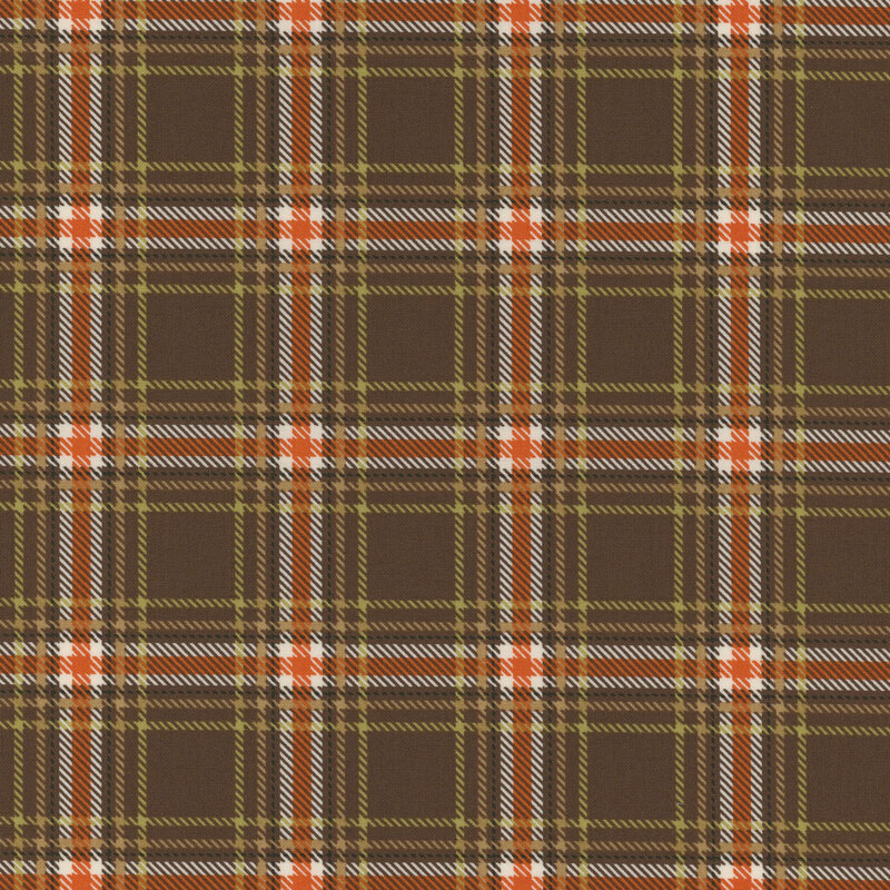 Brown, black, yellow and orange plaid fabric