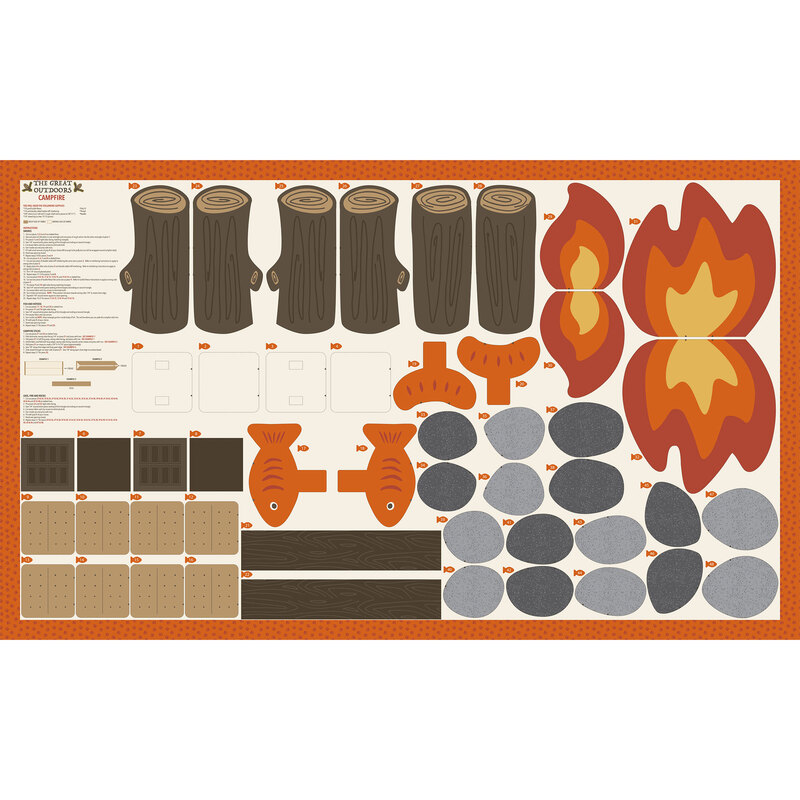 photo of a rectangular panel with shapes to cut out to make a stuffed camp fire.