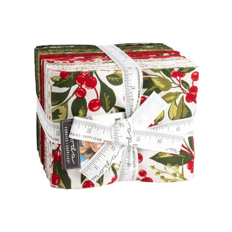 collage of pine valley fabrics in the FQ set, in warm shades of red, gray, white, and green