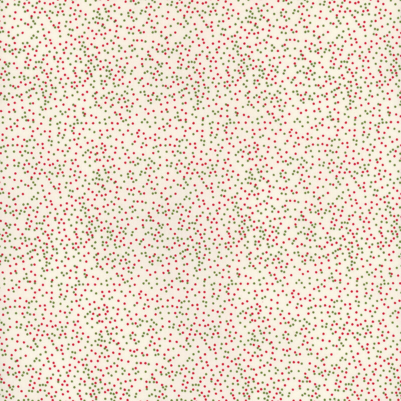 White fabric with tiny, green and red dots all over