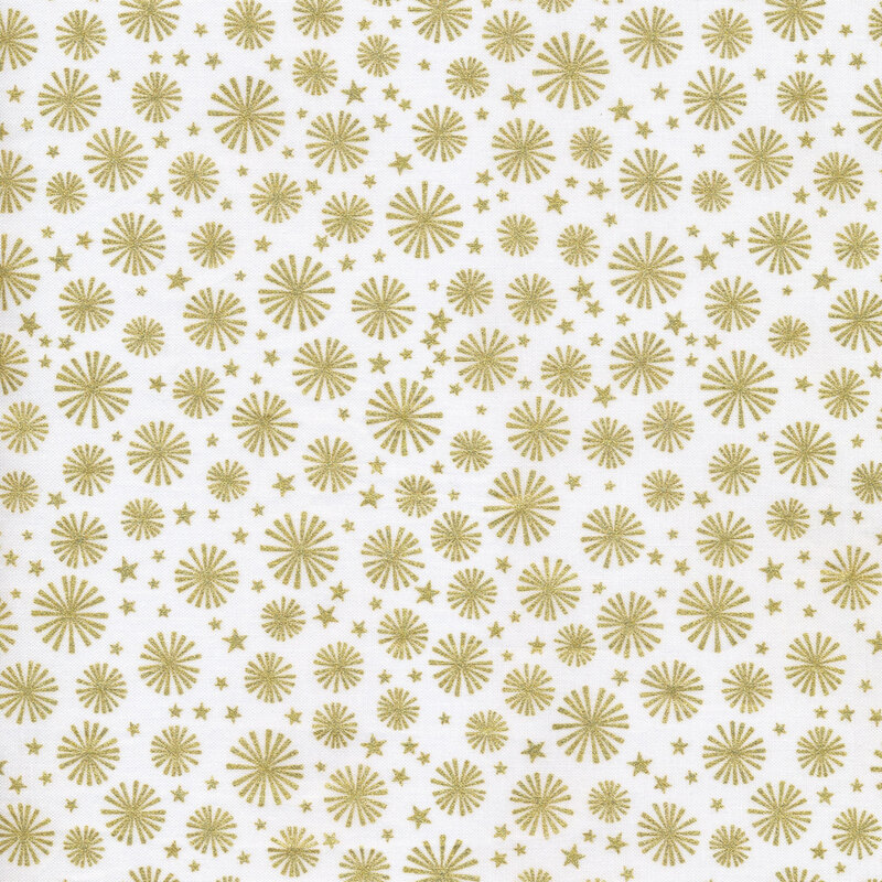 Metallic gold fireworks and stars fabric.