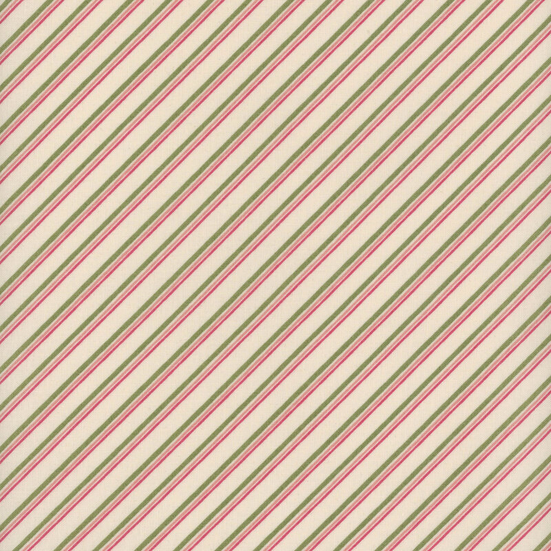 White fabric with small red, pink, and green parallel diagonal lines