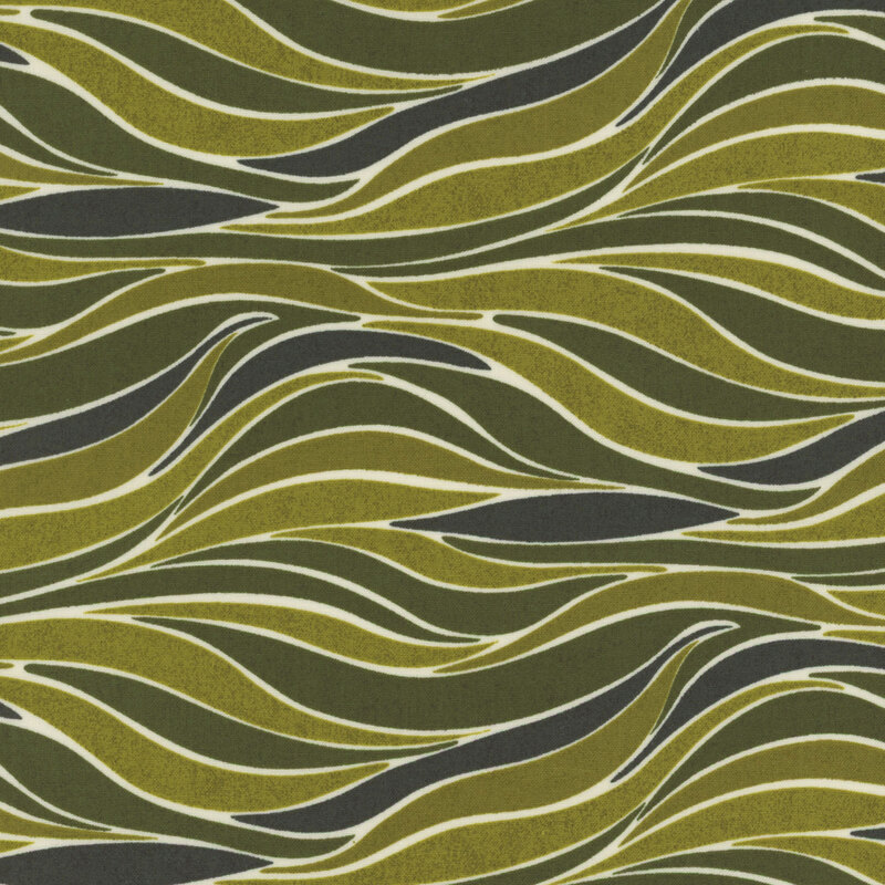 lovely green fabric with a modern swirl pattern in various shades of green