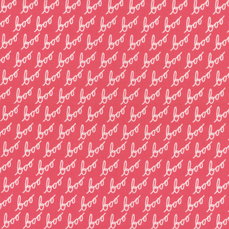 fun pink fabric with diagonal rows of the word 