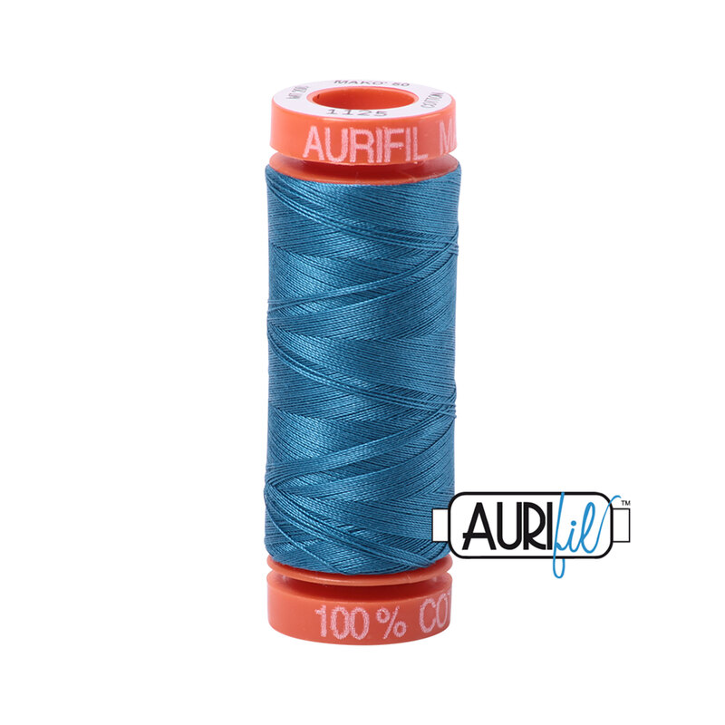 Medium Teal thread on an orange spool, isolated on a white background