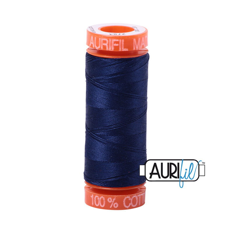 Dark Navy thread on an orange spool, isolated on a white background