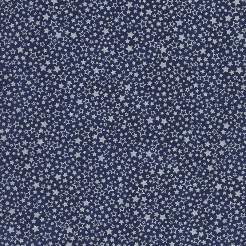 navy blue fabric featuring silver stars