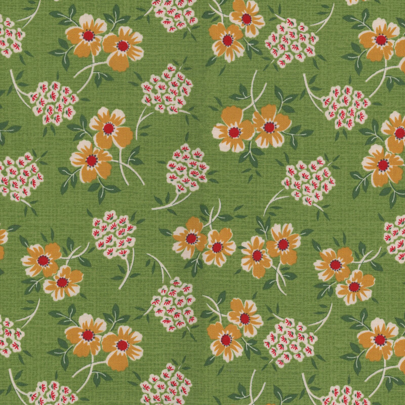 Green fabric with a floral pattern