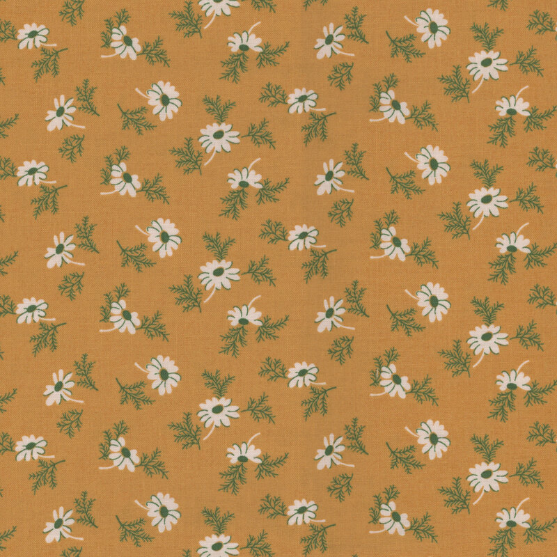 Cider yellow fabric with a ditsy daisy pattern 