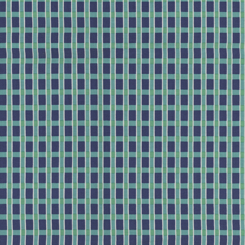 Blue and teal fabric with a plaid pattern