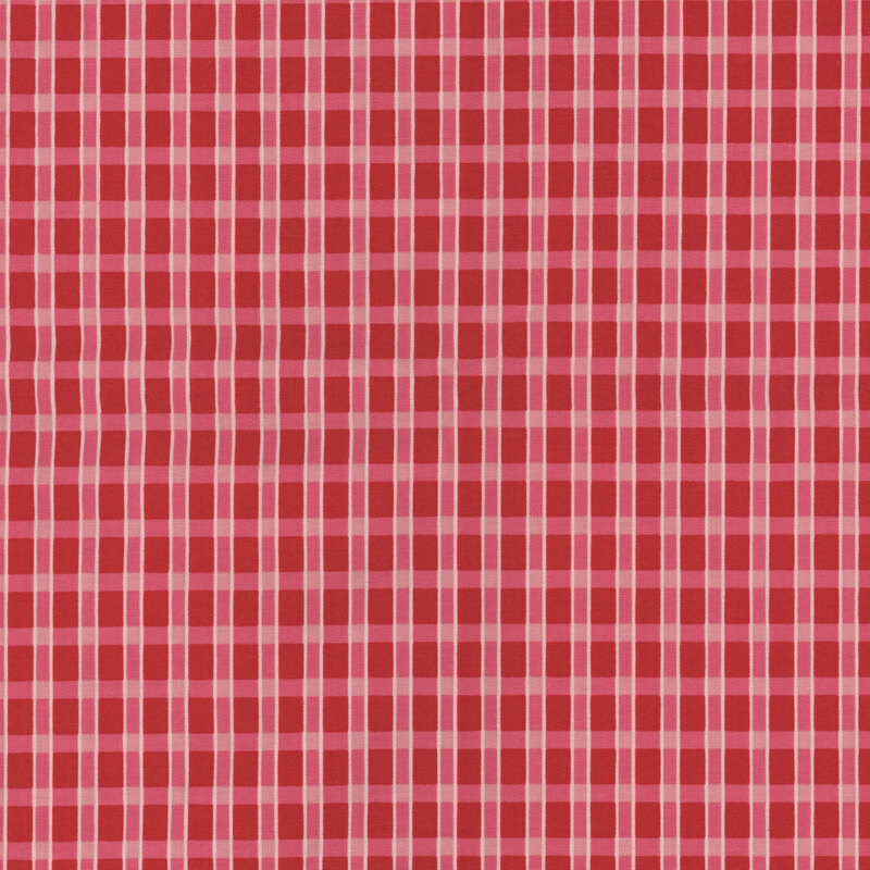 Berry red fabric with a tonal plaid pattern