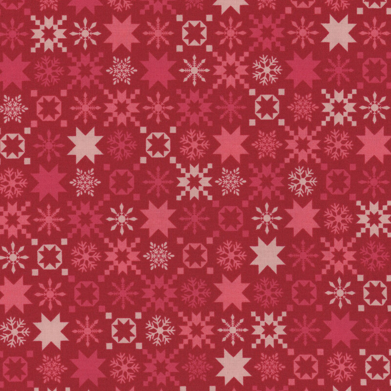 red fabric featuring various snowflakes