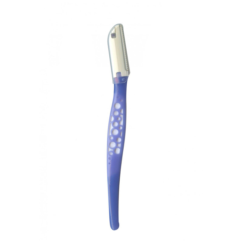 Purple seam ripper with a silver blade and ergonomic handle featuring an intricate handle.