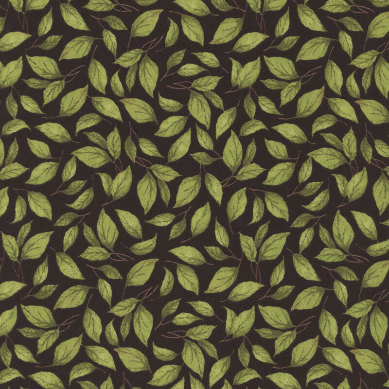 A pattern of green leaves on a dark background, creating a leafy texture.