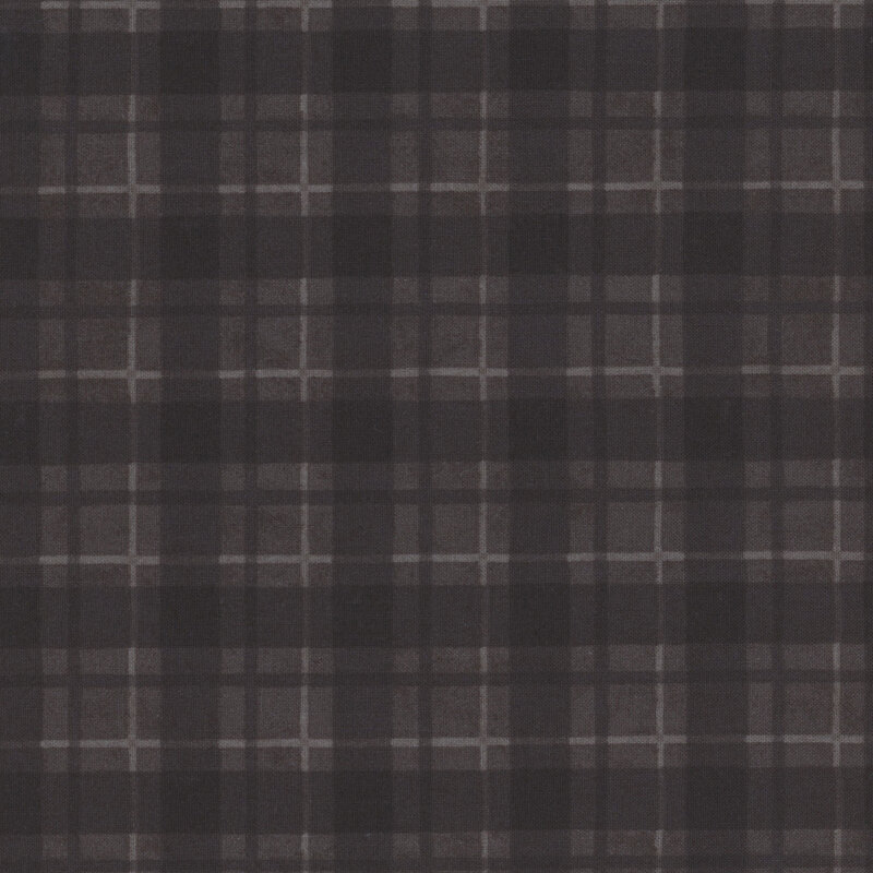 Dark plaid fabric featuring gray and black squares with subtle white lines.