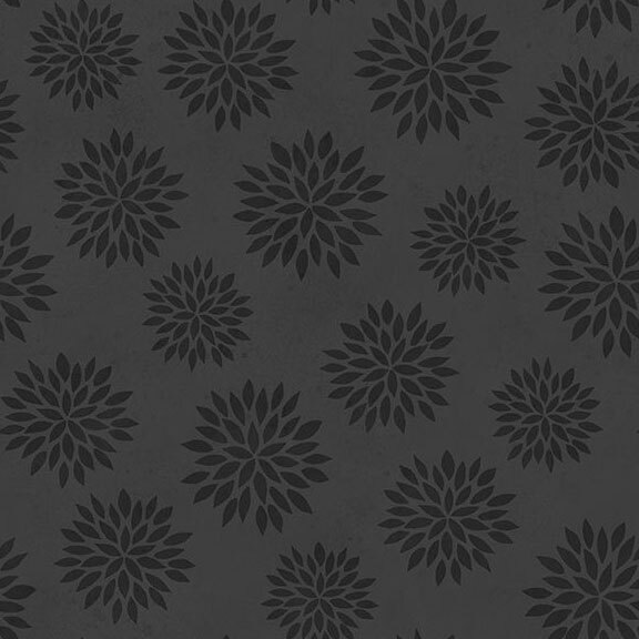 Seamless dark gray pattern with floral motifs in varying sizes arranged across the surface.