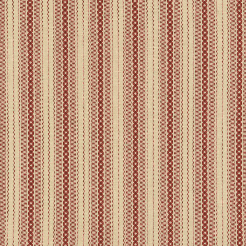 Cream and red striped fabric with gingham stripes