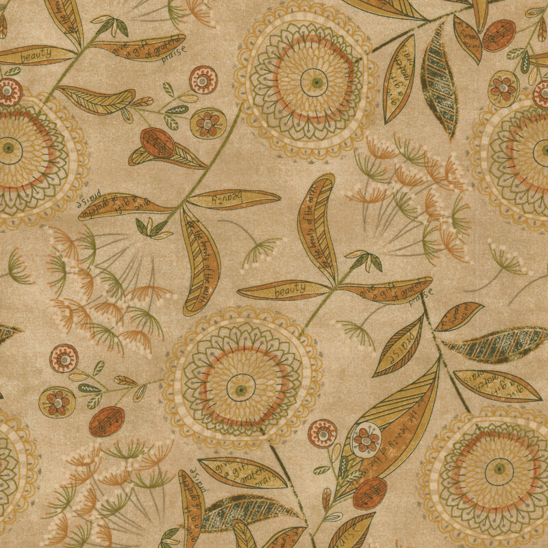 cream fabric featuring intricate flowers