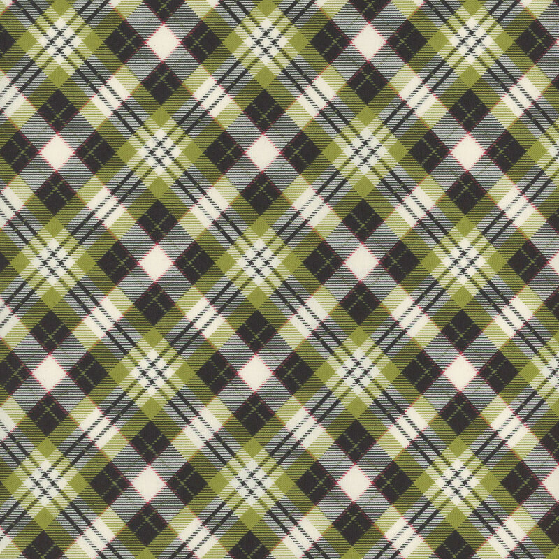 Plaid fabric featuring a beautiful gradient of black, white, and green.