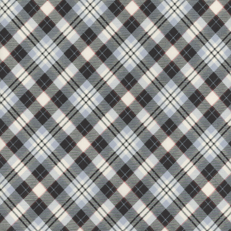 Plaid fabric featuring a beautiful gradient of blue, white, and black.