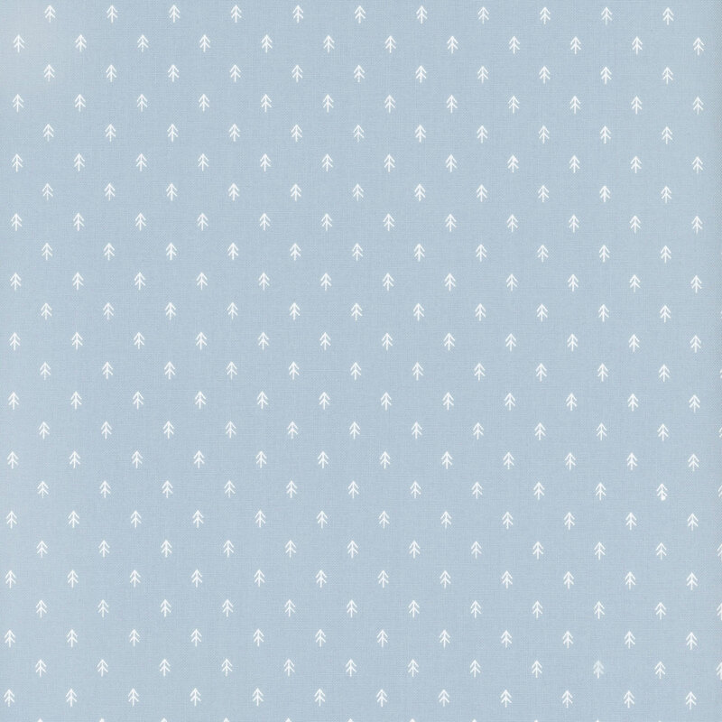 Light blue fabric featuring tiny stick trees in white.