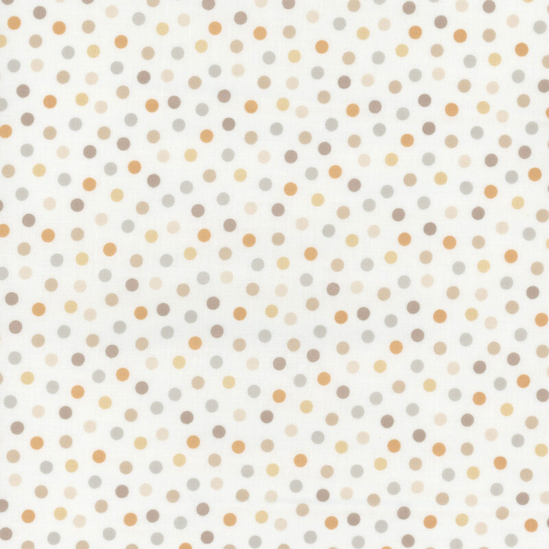 Cream fabric featuring whimsical dots in yellow, mustard, gray, beige, and taupe for a confetti-like effect.