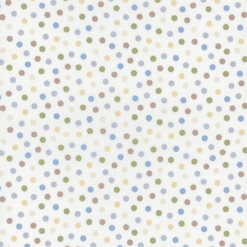 Cream fabric features whimsical dots in blue, yellow, gray, beige, and green for a confetti-like effect.