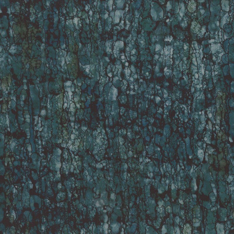 lovely muted dark teal fabric featuring a watercolor pine bark texture and brown accents