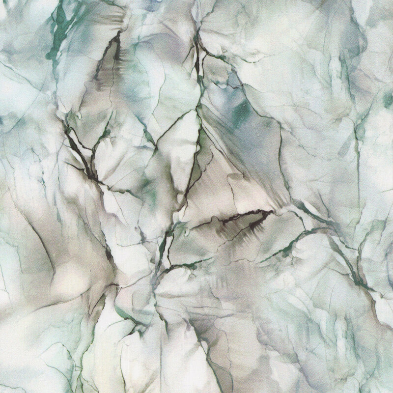 beautiful off white fabric featuring brown and teal watercolor marble texturing