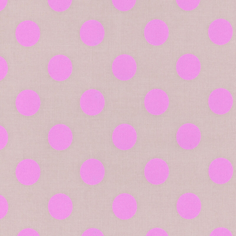 light gray fabric with neon pink polka dots