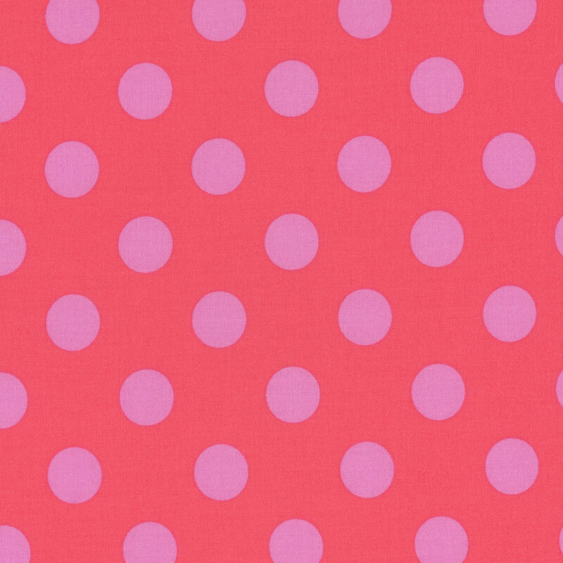 vivid red fabric with neon pink polka dots