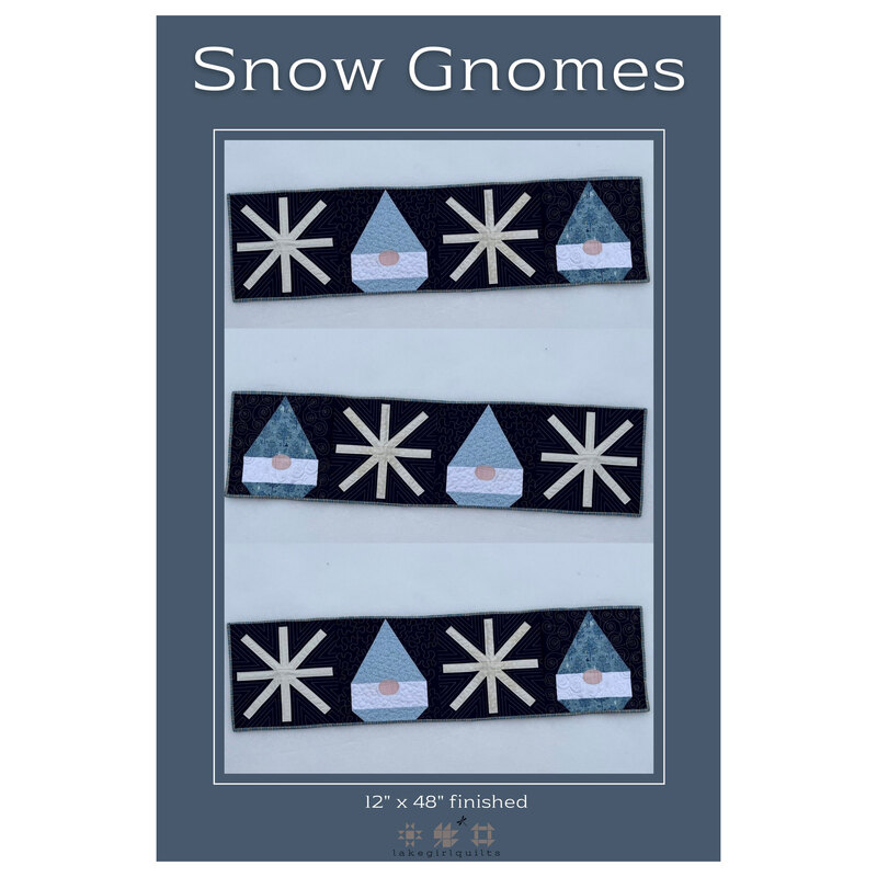 photo of Snow Gnomes table runner pattern featuring snowflakes and gnomes