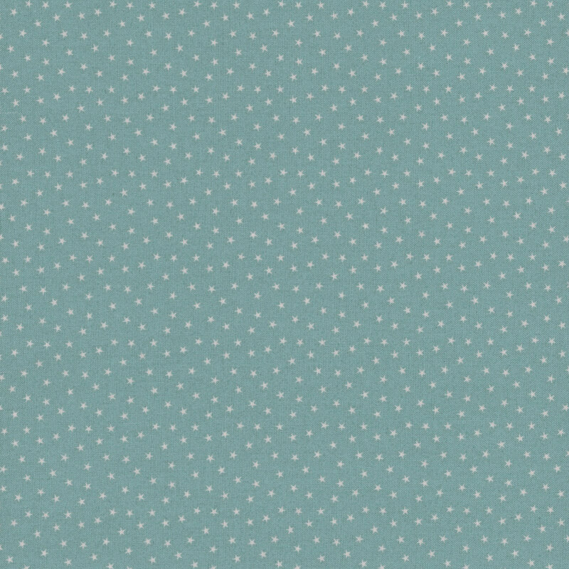 powder blue fabric with a pattern of tiny stars in a row