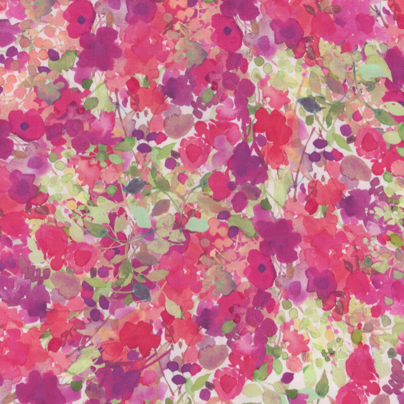 Pink and purple petals and abstract florals on a light background.