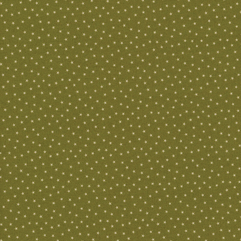 Olive green fabric with a pattern of tiny stars in a row