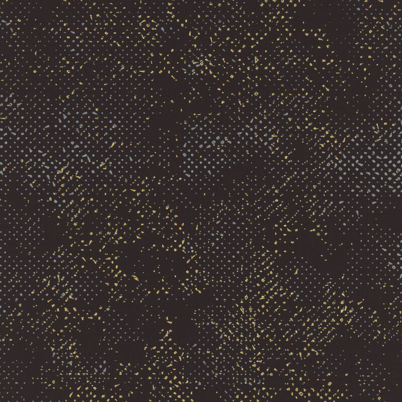 Textured black fabric with a pattern of small metallic and gray speckles