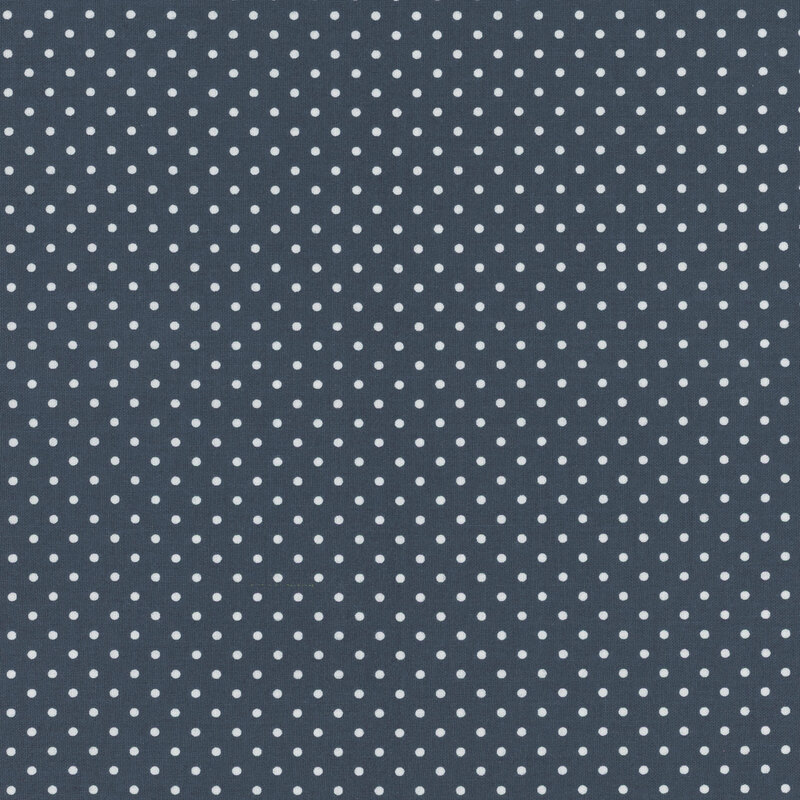 Deep navy blue fabric with white polka dots.