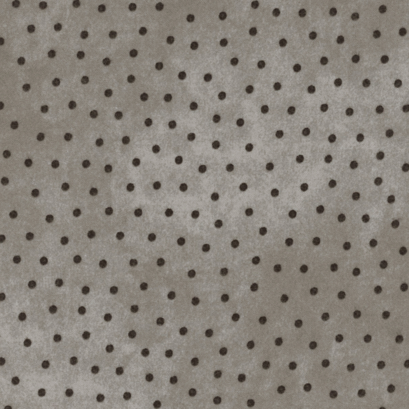 gray mottled flannel fabric with black polka dots