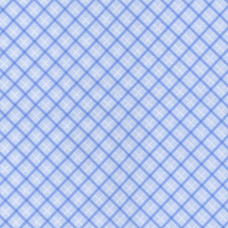 Blue and white diagonal plaid fabric