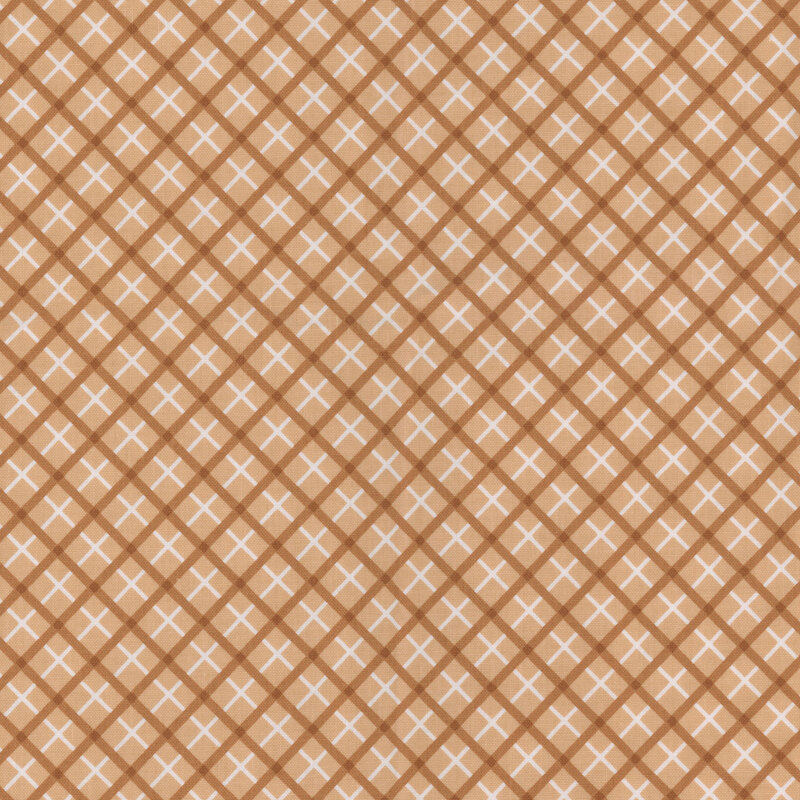 peach, brown and white diagonal plaid fabric