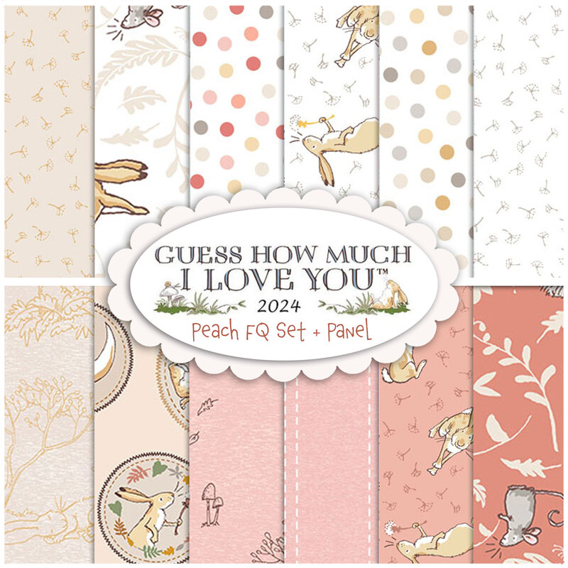 Collage image of fabrics included in the Guess How Much I Love You 2024 collection