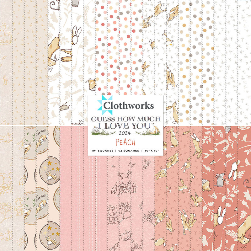 Collage image of fabrics included in the Guess How Much I Love You 2024 collection