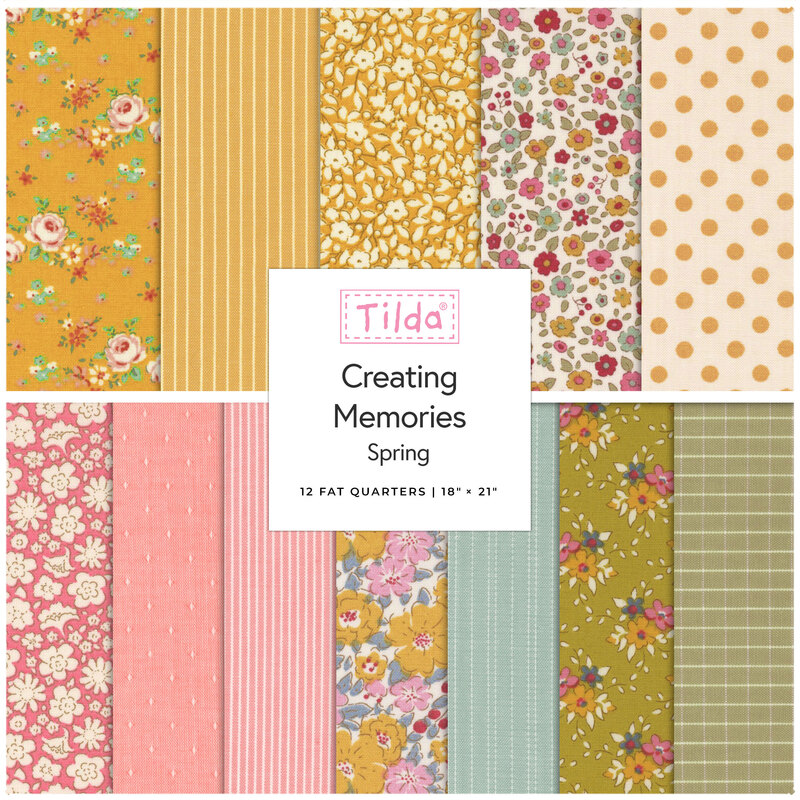 Collage image of the fabrics included in the Spring FQ Set for the Creating Memories collection
