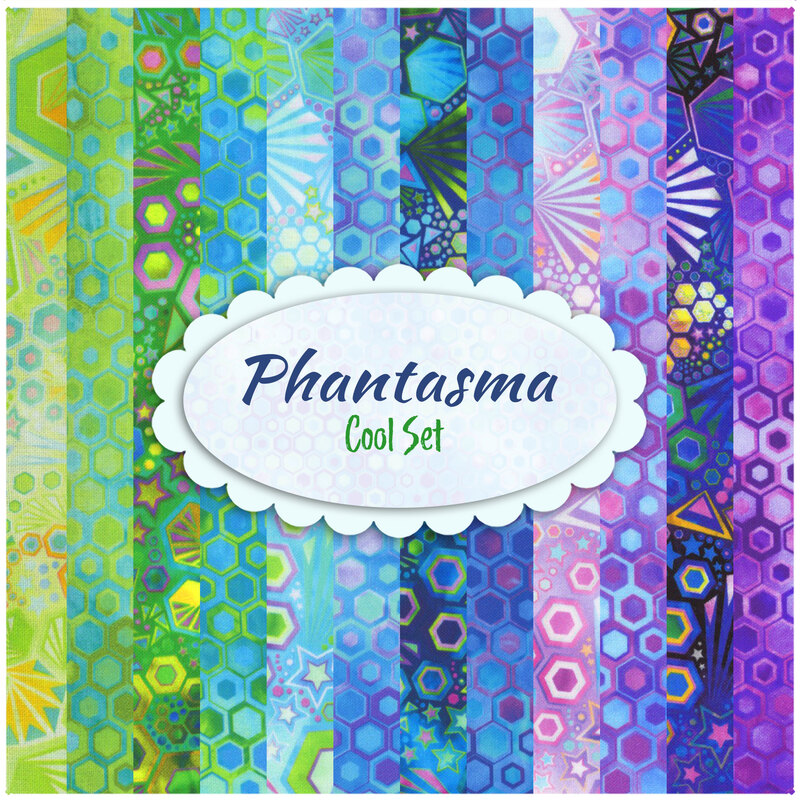 collage of the cool set of phantasma fabrics