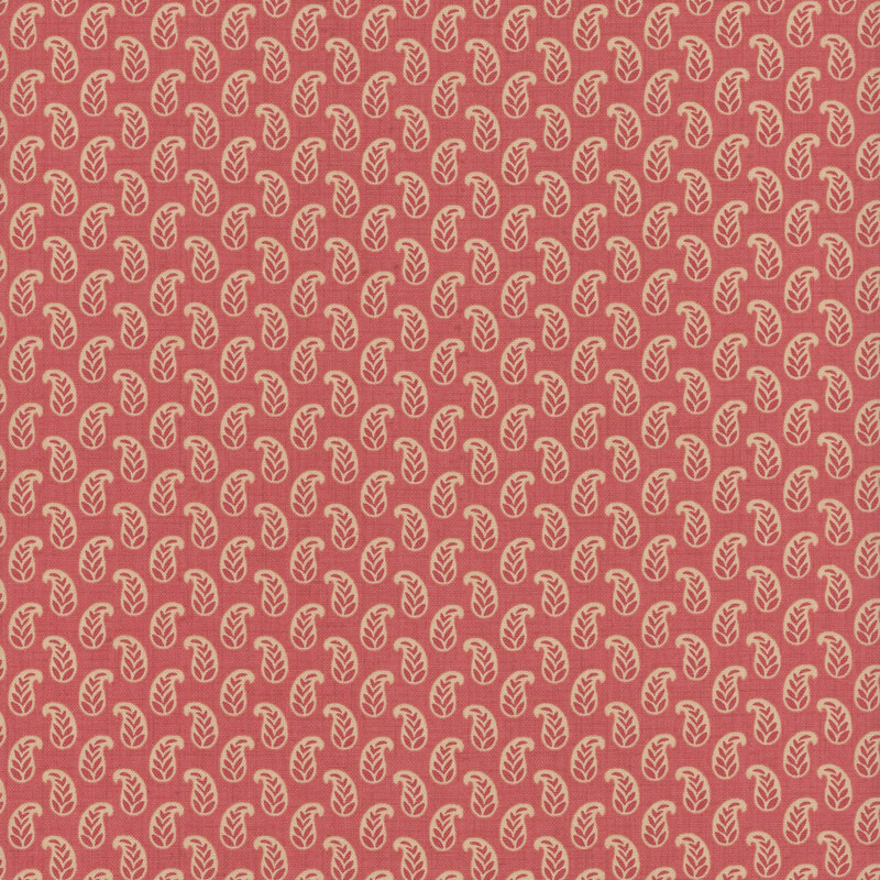 pink fabric featuring cream paisleys